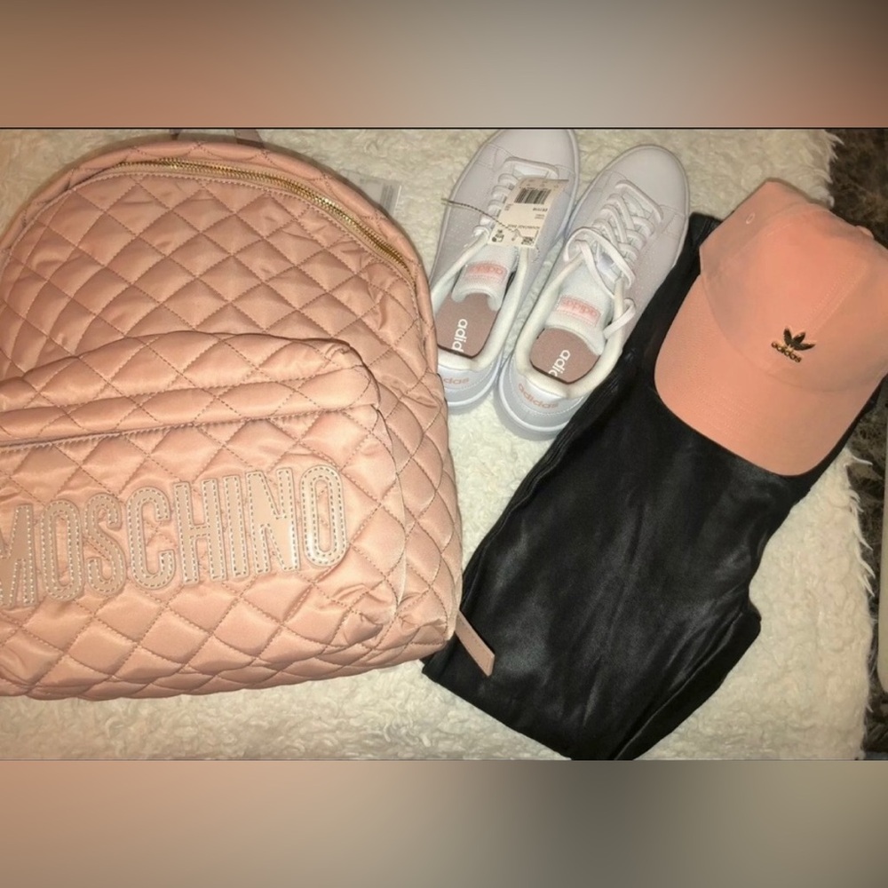 🎉HP🎉New Moschino Large Nylon Quilted Logo Light Blush Pink Backpack✨LimitedEd - Picture 12 of 15